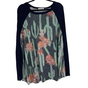 Janette Plus Cactus Print Ragland Western Stretchy Tunic Shirt Women’s